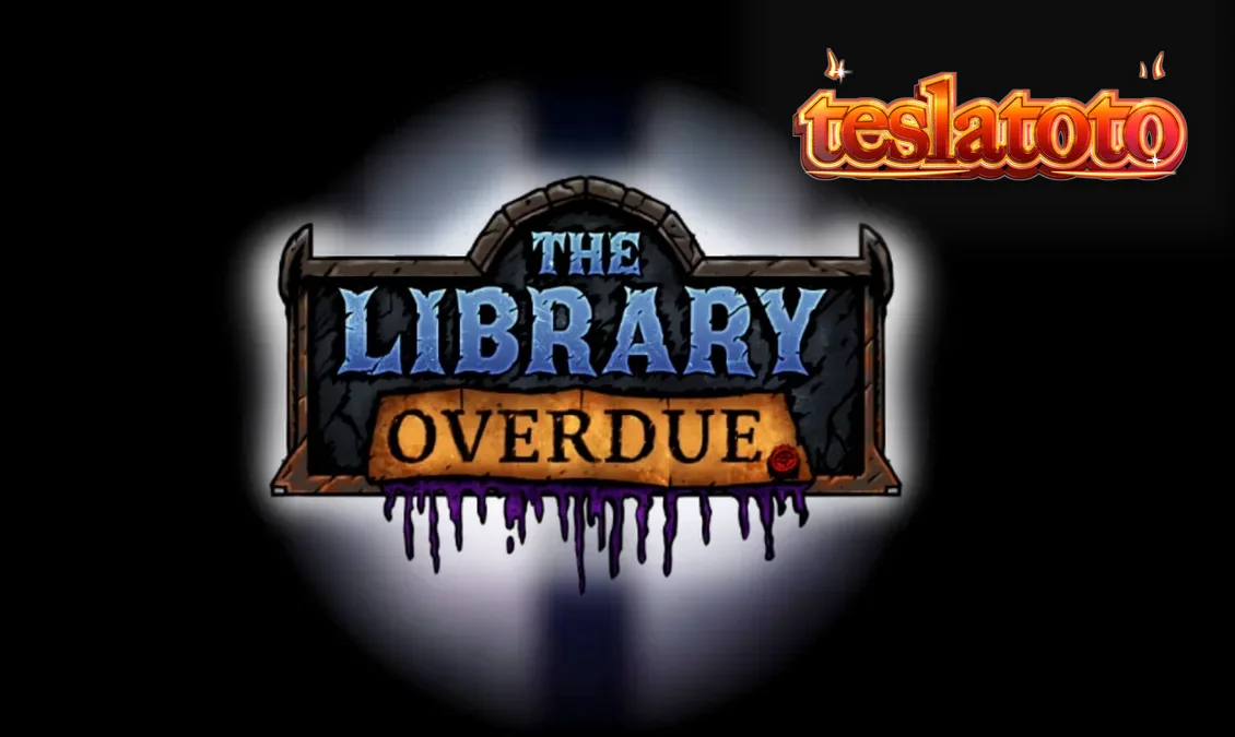 Tampilan visual slot The Library Overdue dengan nuansa gothic dan simbol misterius.